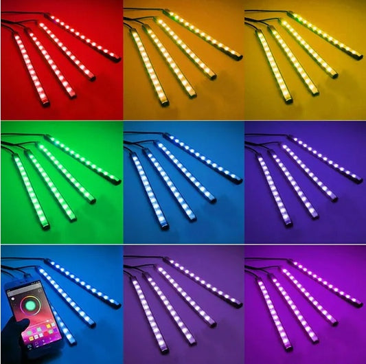 4X 48LED RGB Car Interior Atmosphere Light Strip Bar Bluetooth APP Music Control - Dazzling Beauty Solution
