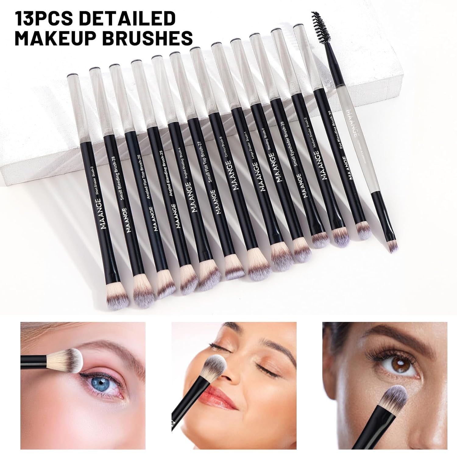 20 PCS Foundation Makeup Brush Set, Double-Ended Kabuki Contour Brush for Liquid Powder Concealer Blending Blush Face Makeup Tools (Black)