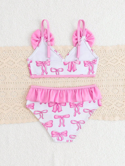 Young Girl Spaghetti Strap Tank Top & Triangle Swim Bottoms, Fashion Summer Swimsuit Set