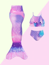 Tween Girl Fish Scales Print Mermaid Tail Set
