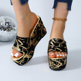 Round Toe Wedge Printed Slippers - Dazzling Beauty Solution