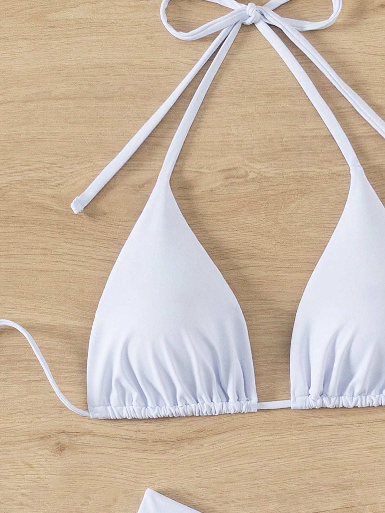 Swim Basics Summer Beach Women'S Solid Color Bikini Swimwear 3-Piece Set