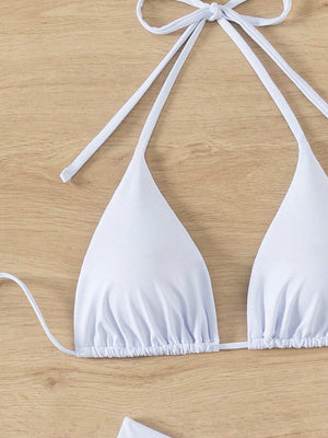 Swim Basics Summer Beach Women'S Solid Color Bikini Swimwear 3-Piece Set