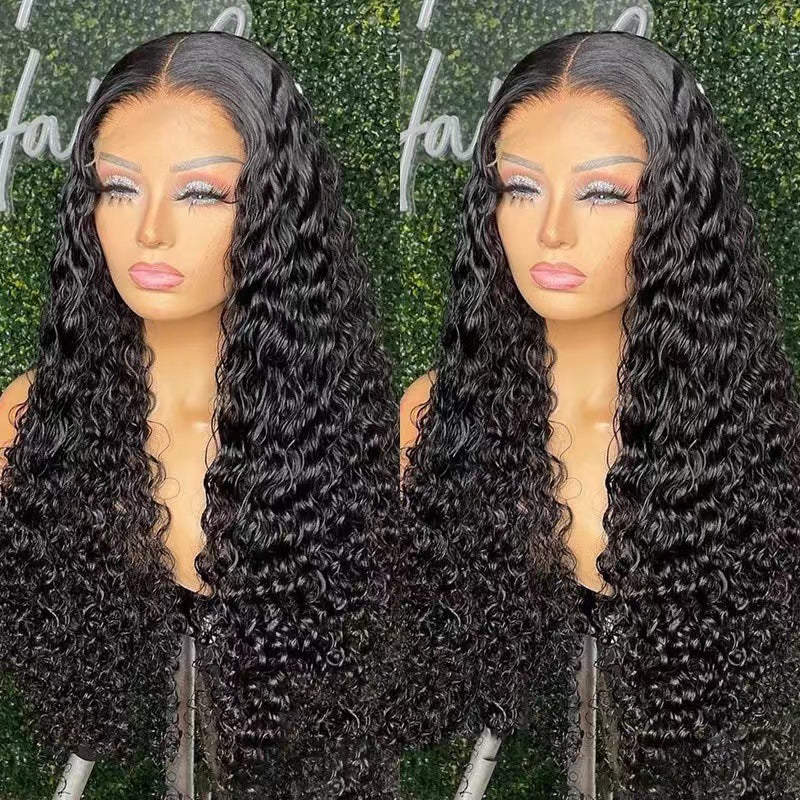 Women’s Long Curly Lace Wig with Side Bangs 100% Human Hair