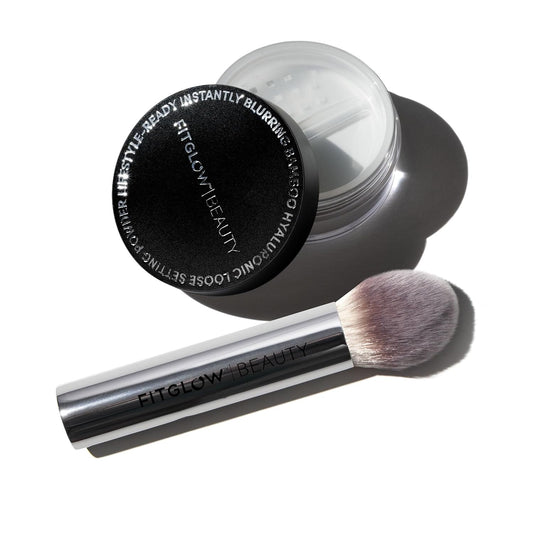 Beauty Bamboo Hyaluronic Loose Setting Powder + Brush | Translucent Vegan Organic | Weightless Photo Finish | Pore Blurring | Natural Shine & Oil Control Makeup Finishing Powder | .32 Oz / 9G