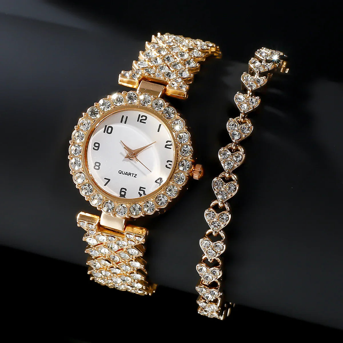Fashion Jewelry 2pcs Luxury Fashion Women Watch Set Silver Strap Ladies Quartz Wristwatch Alloy Bracelet For Ladies Jewelry Set Clock Gift - Dazzling Beauty Solution