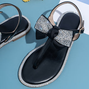 Rhinestone Bow Ladies High End Flat Sandals - Dazzling Beauty Solution