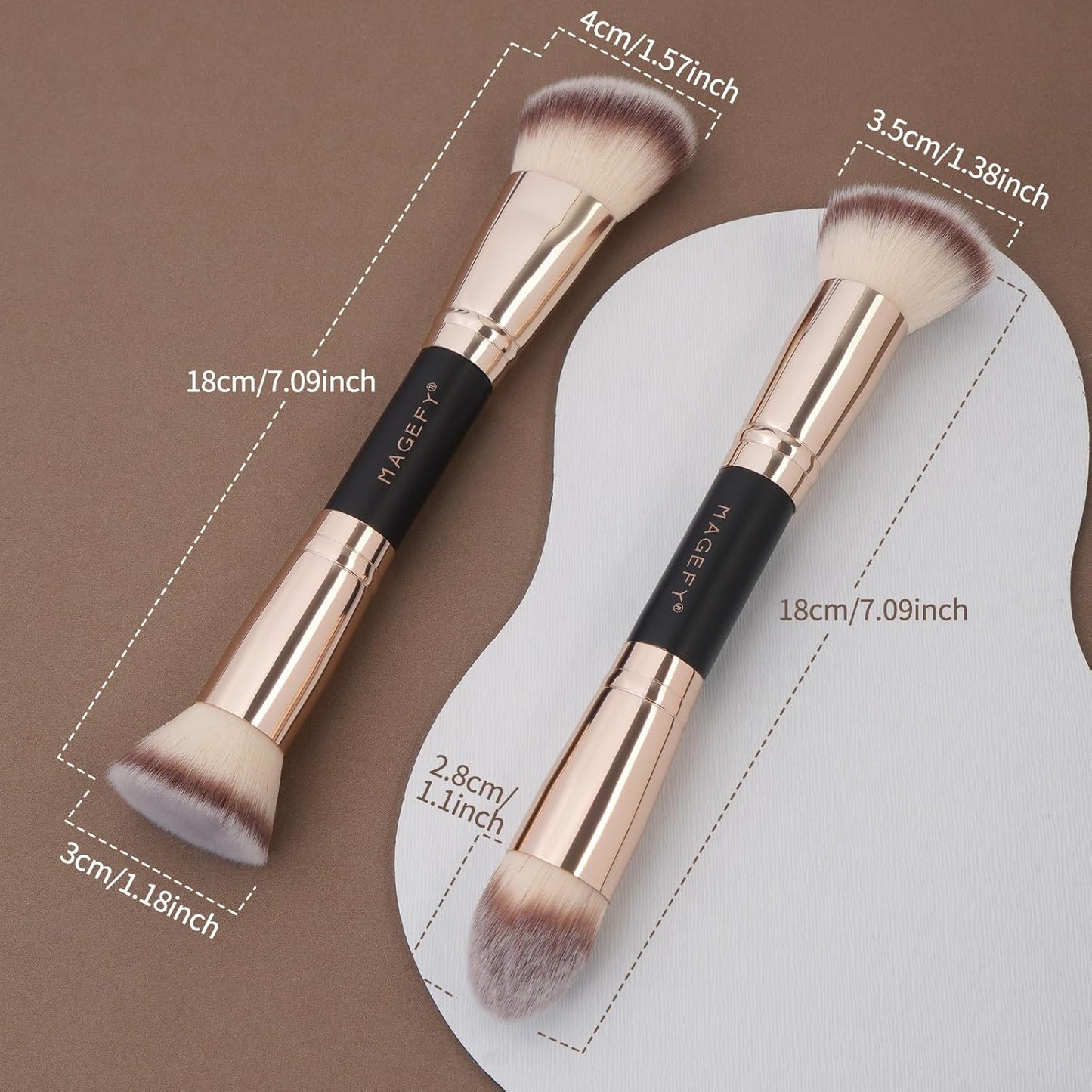 Foundation Makeup Brushes, 2Pcs Premium Double-Ended Makeup Brush (Flat/Angled/Angled Round/Tapered Top) for Buffing Liquid, Cream, Powder, Blending Contour Face Brush