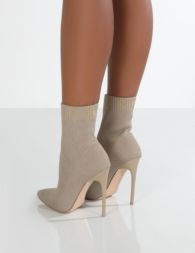 Women's Pointed-Toe Knitted Stretch Boots - High Heel Stiletto Booties