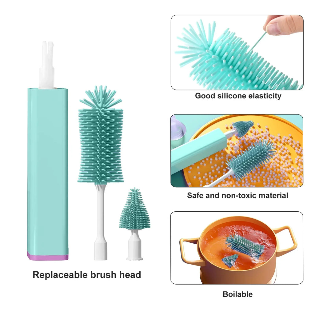 Electric Bottle Brush Cleaner Set – 360° Silicone Bottle & Nipple Scrubber with Straw Brush for New Moms - Dazzling Beauty Solution
