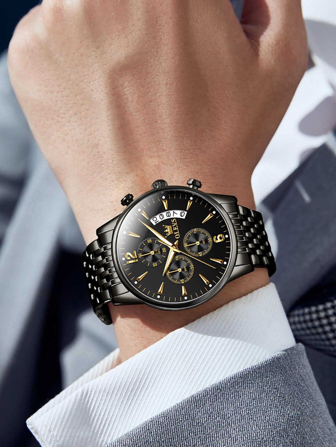 OLEVS. OLEVS Mens Watch Analog Quartz Movement Business Stainless Steel Waterproof Luminous Chronograph Day Date Luxury Dress Business Big Face Rome Number Diamond Dial Male Wrist Watches 2867