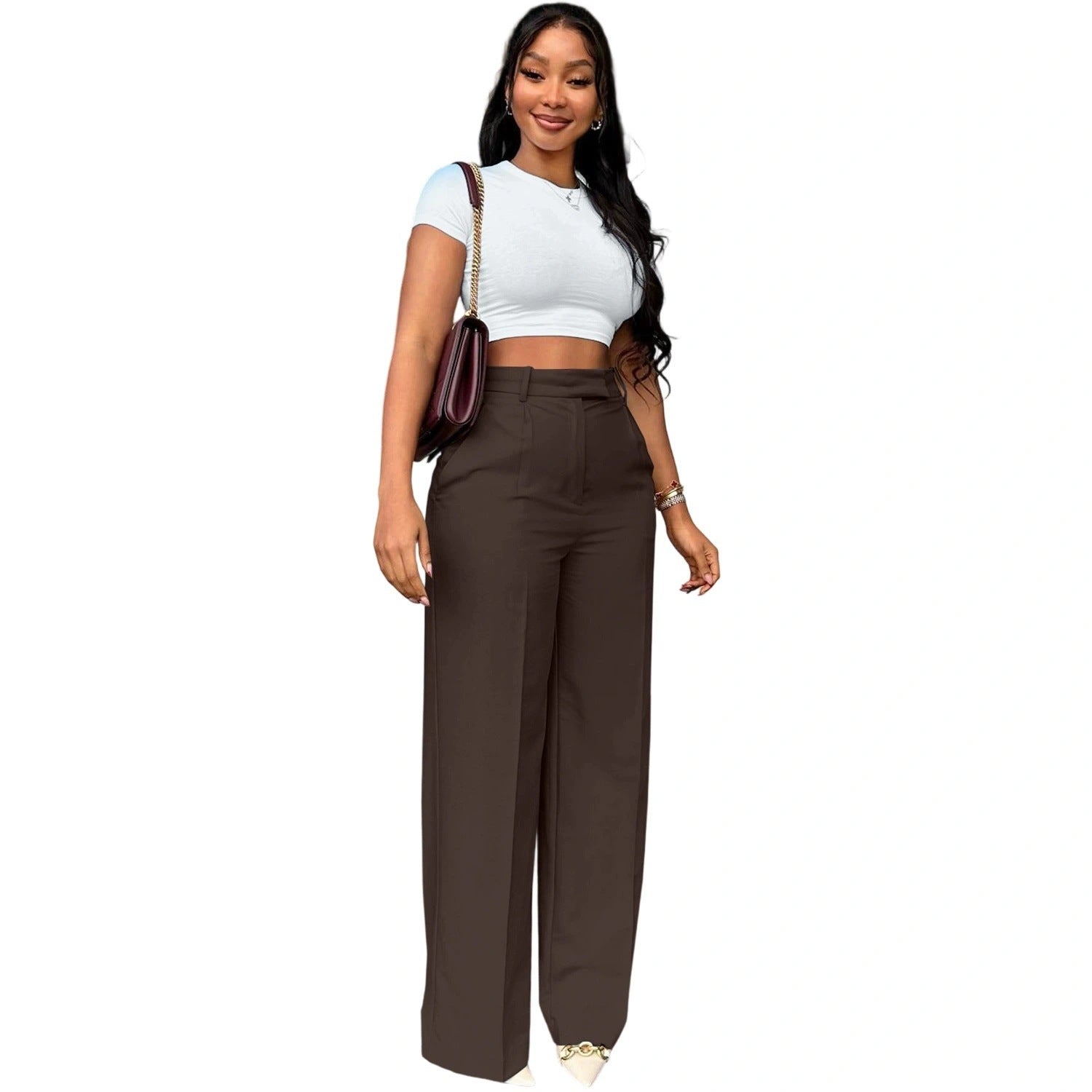Women's High Waist Wide-Leg Pants - Straight Leg Trousers
