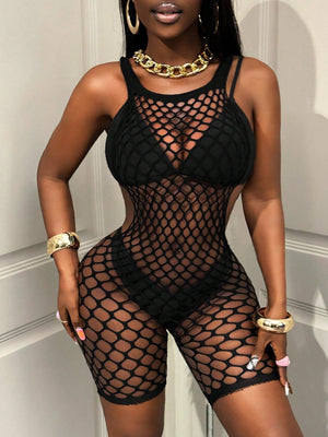 Bamgleam Women'S Black Crochet Hollow Out Backless Jumpsuit, Sexy Sleeveless Beach Vacation Cover Up