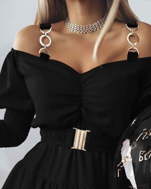 Women’s Smocked Puff Sleeve Dress with Belt - Dazzling Beauty Solution