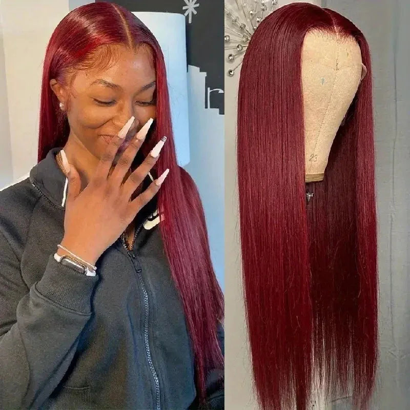 Wine Red Straight Front Lace Straight Hair Wig - Dazzling Beauty Solution