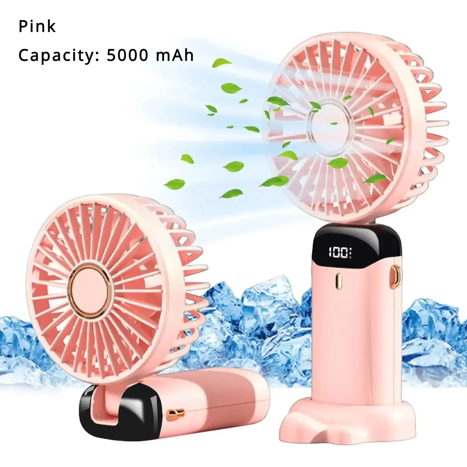 5000Mah Portable Fan Rechargeable 90° Foldable 5 Speed Mini Air Conditioner Small Fan Air Cooler with LED Digital Display - Dazzling Beauty Solution