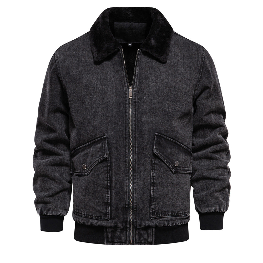 Men's Plush Denim Jacket In European Size - Dazzling Beauty Solution