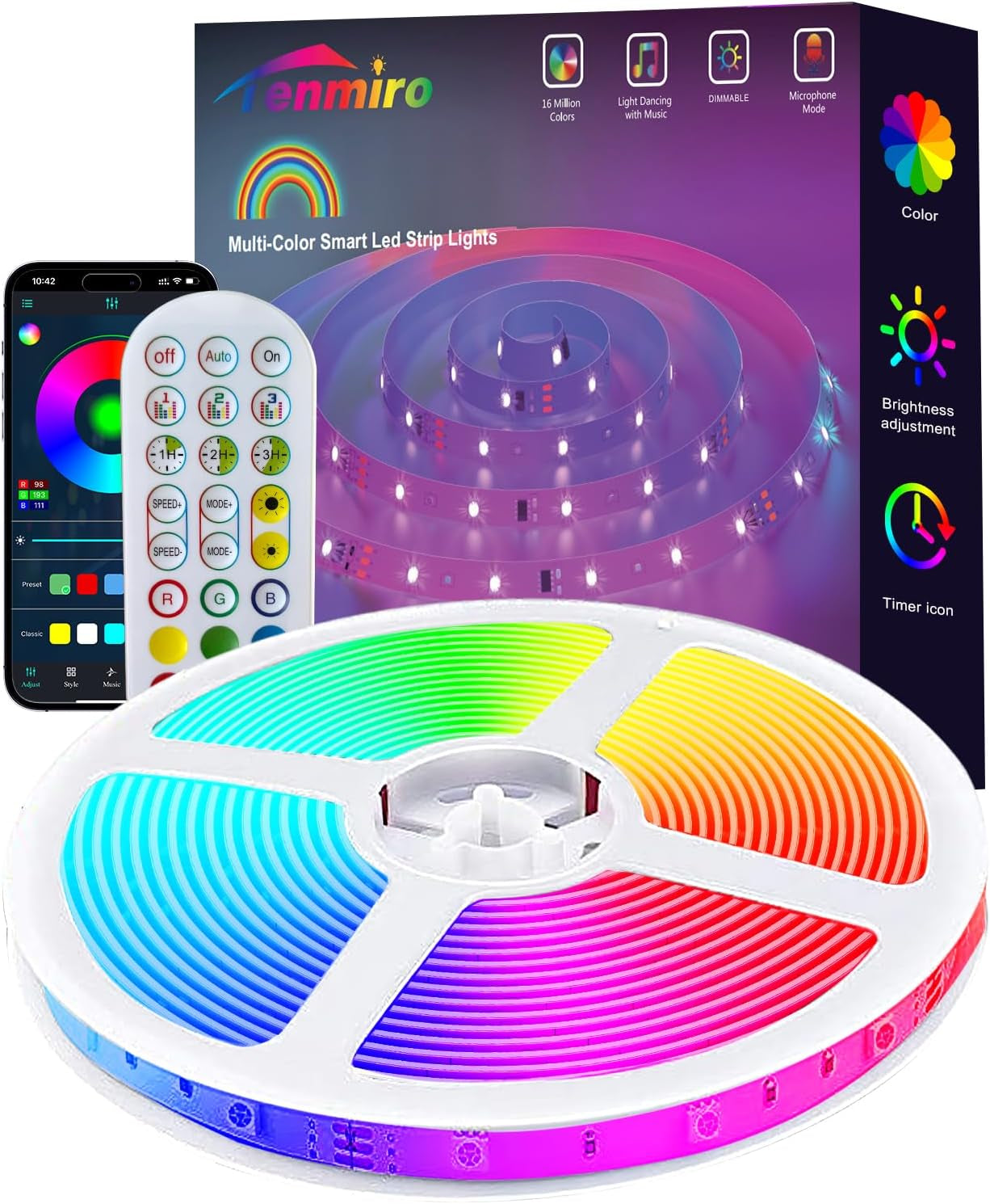 Upgraded Smart IC 32.8Ft LED Lights for Bedroom, Multiple Colors on One Line LED Strip Lights, Bluetooth APP Control Music Sync Color Changing Strip Lights for Room Home Party Decoration