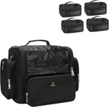 Makeup Brush Bag Extra Large Makeup Brush Case with 4 Small Bags Professional Makeup Artist Brush Holder Stand up Organizer for Travel with Adjustable Dividers and Shoulder Strap