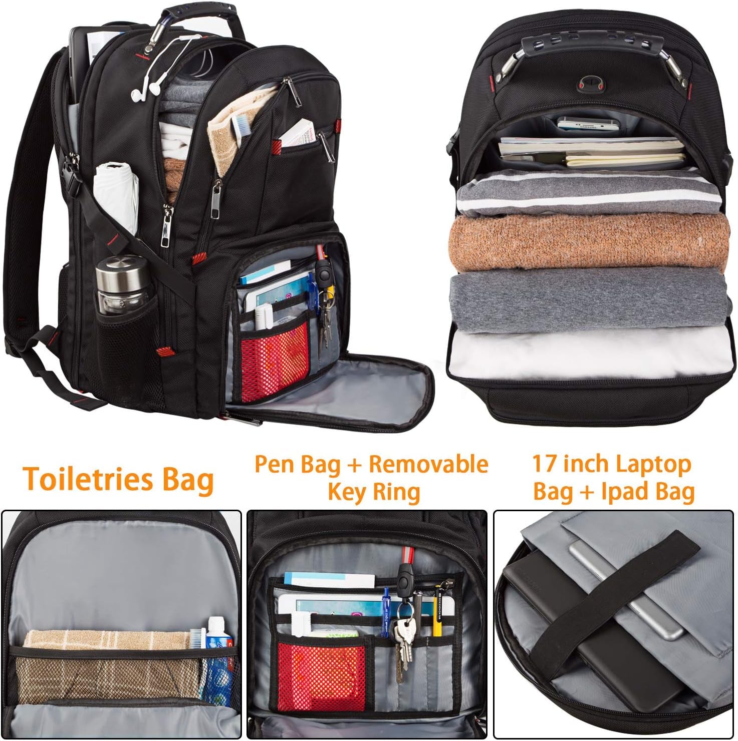 Travel Laptop Backpack, Extra Large Backpack for Men Women with USB Charging Port, TSA Friendly Heavy Duty Big Business Computer Bag Tech Backpacks Bag Fit 17 Inch Laptops, RFID Backbag