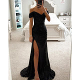 Women's Sequin Off-Shoulder Maxi Dress - Glamorous Party Gown