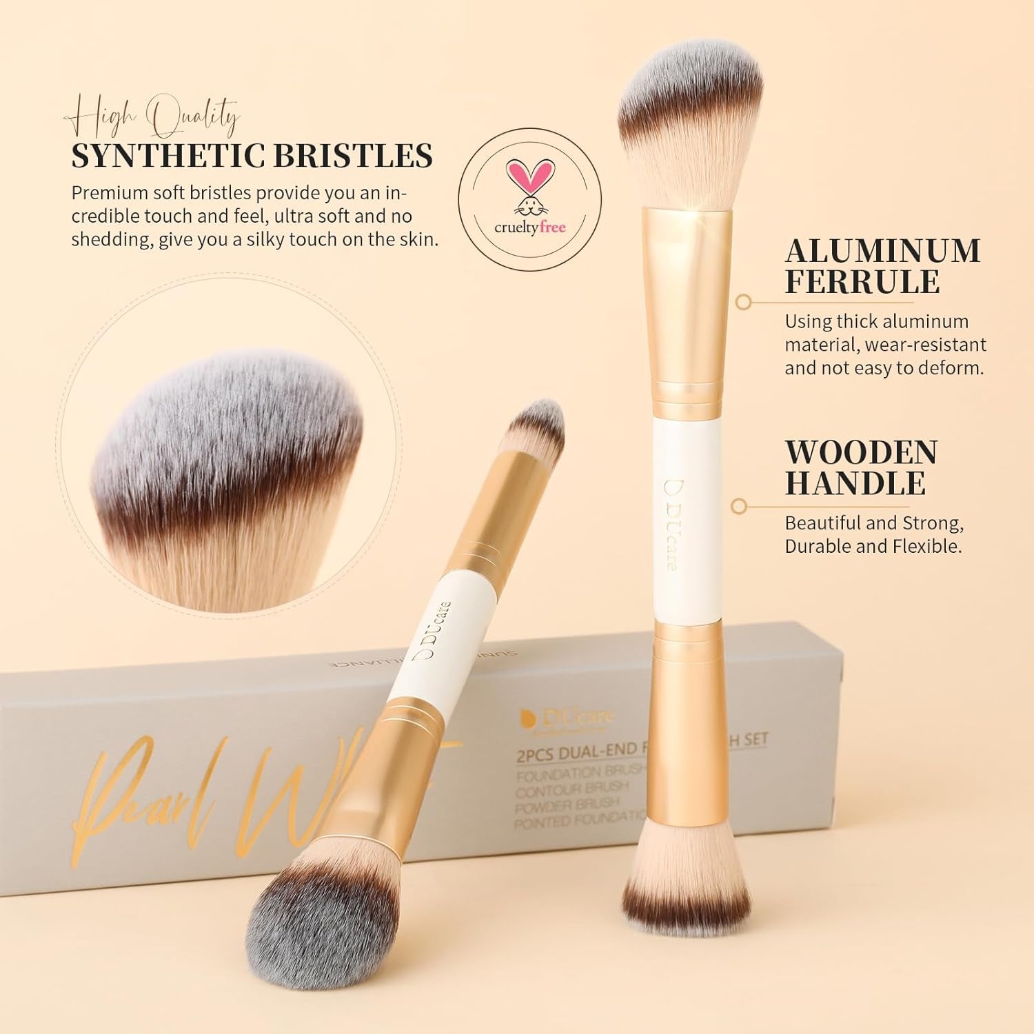 Makeup Brushes Duo End Foundation Contour Powder and Buffer Brush Bronzer Double Makeup Brush Set 2Pcs White