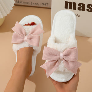 Women's Winter Cute Bow Thick Bottom Non Slip Cotton Slippers - Dazzling Beauty Solution