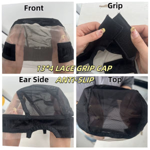 Wig Cap with Grip Band for Keeping Wigs in Place, More Full Cap-Wide Transparent Lace for Lace Front Wigs
