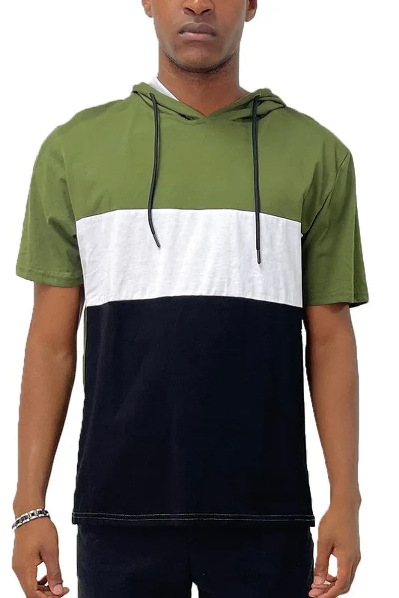 SOLID COLOR BLOCK SHORT SLEEVE HOODIE - Dazzling Beauty Solution