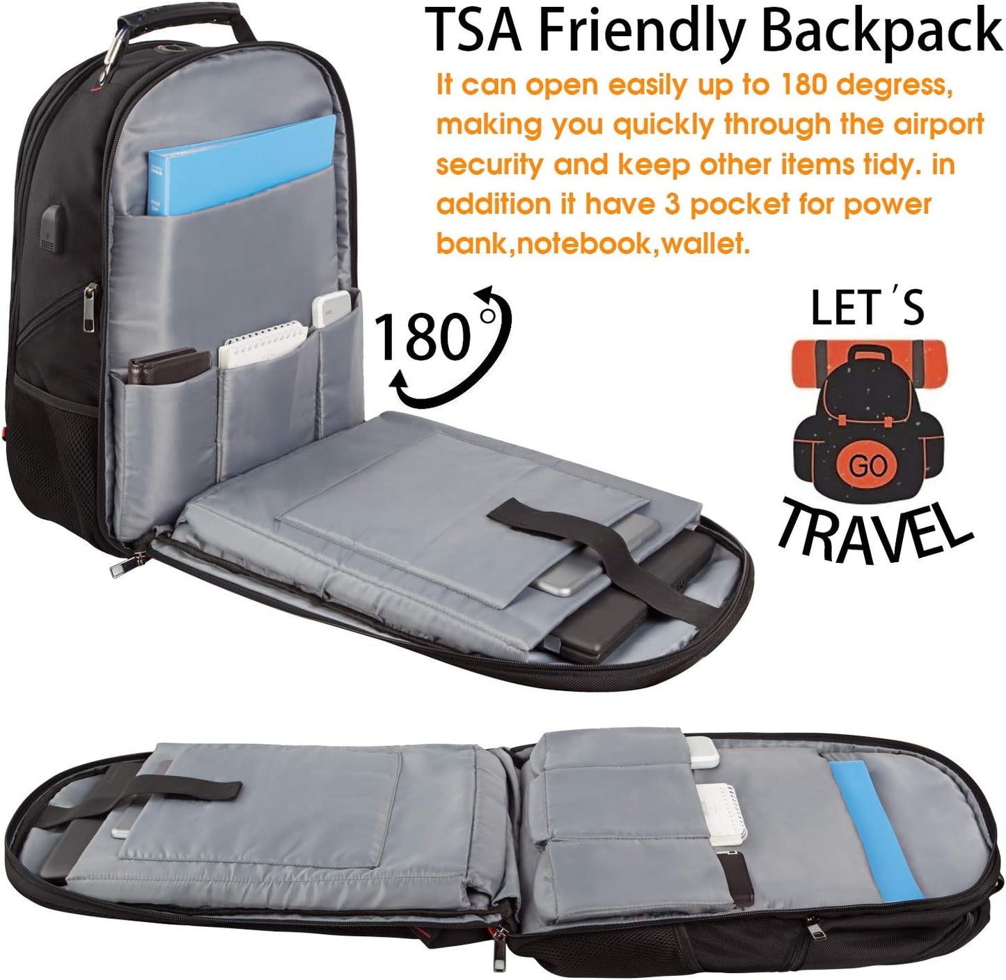 Travel Laptop Backpack, Extra Large Backpack for Men Women with USB Charging Port, TSA Friendly Heavy Duty Big Business Computer Bag Tech Backpacks Bag Fit 17 Inch Laptops, RFID Backbag