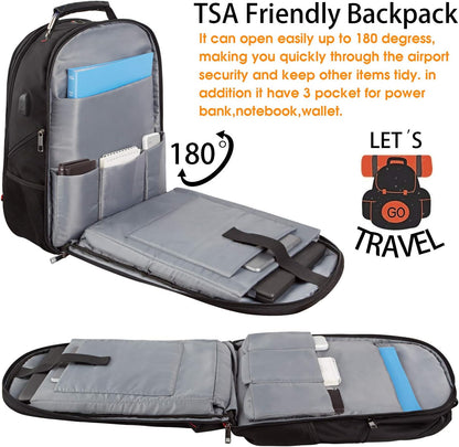 Travel Laptop Backpack, Extra Large Backpack for Men Women with USB Charging Port, TSA Friendly Heavy Duty Big Business Computer Bag Tech Backpacks Bag Fit 17 Inch Laptops, RFID Backbag