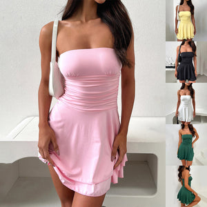 Y2K Tube-Top Short Dress – Sexy Pleated Summer Mini Dress for Women - Dazzling Beauty Solution