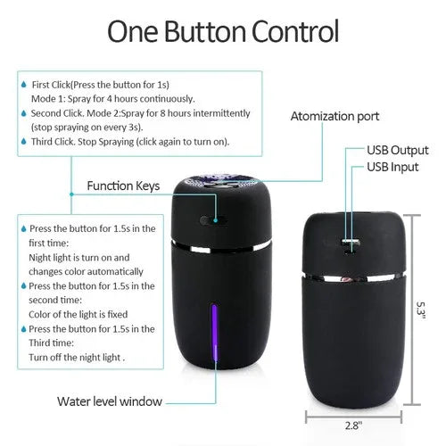 200ml Portable LED Humidifier & Aroma Diffuser – USB Powered with 7-Color Light - Dazzling Beauty Solution